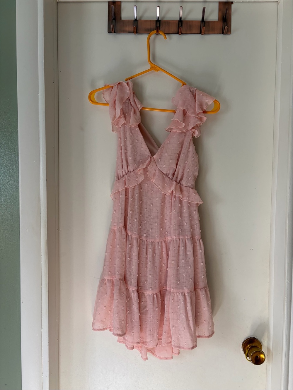 Francesca's Collections Pale Pink Ruffle Tiered Mini Dress